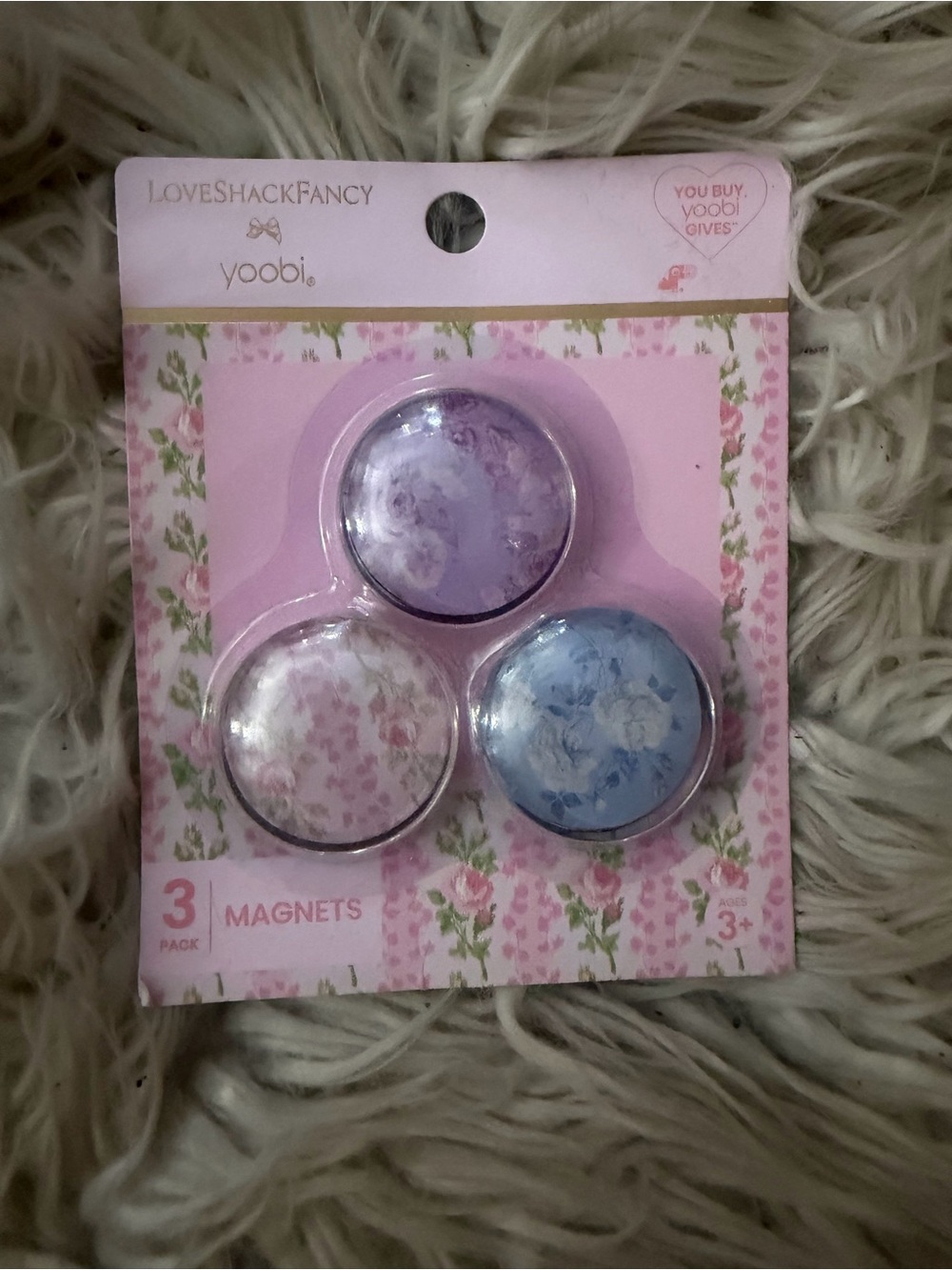 Yoobi Love Shack Fancy Pastel Floral Magnet Trio in Pink, Purple, Blue